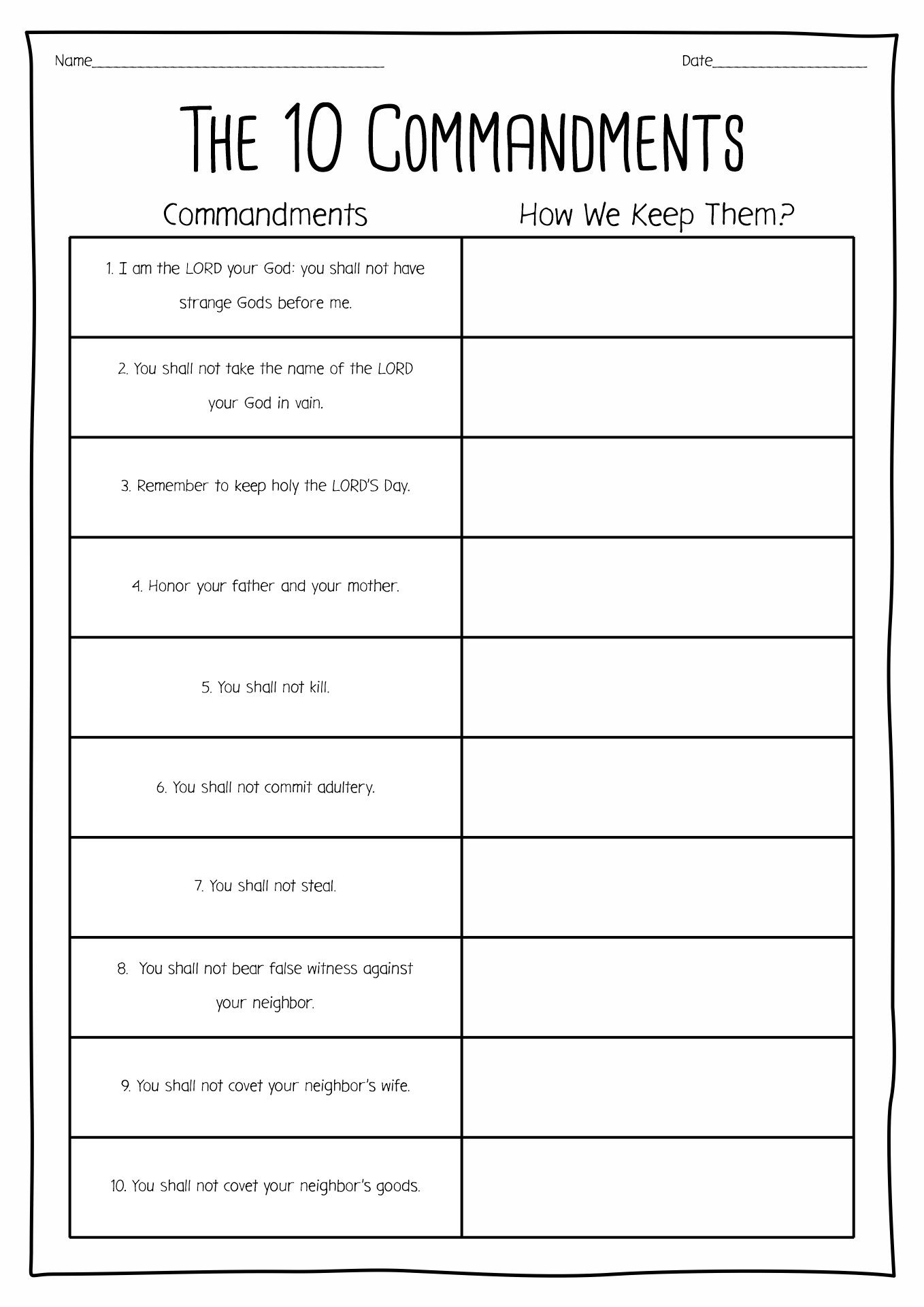 15 Free Printable 10 Commandments Worksheets inside Free Printable 10 Commandments Printable Worksheets