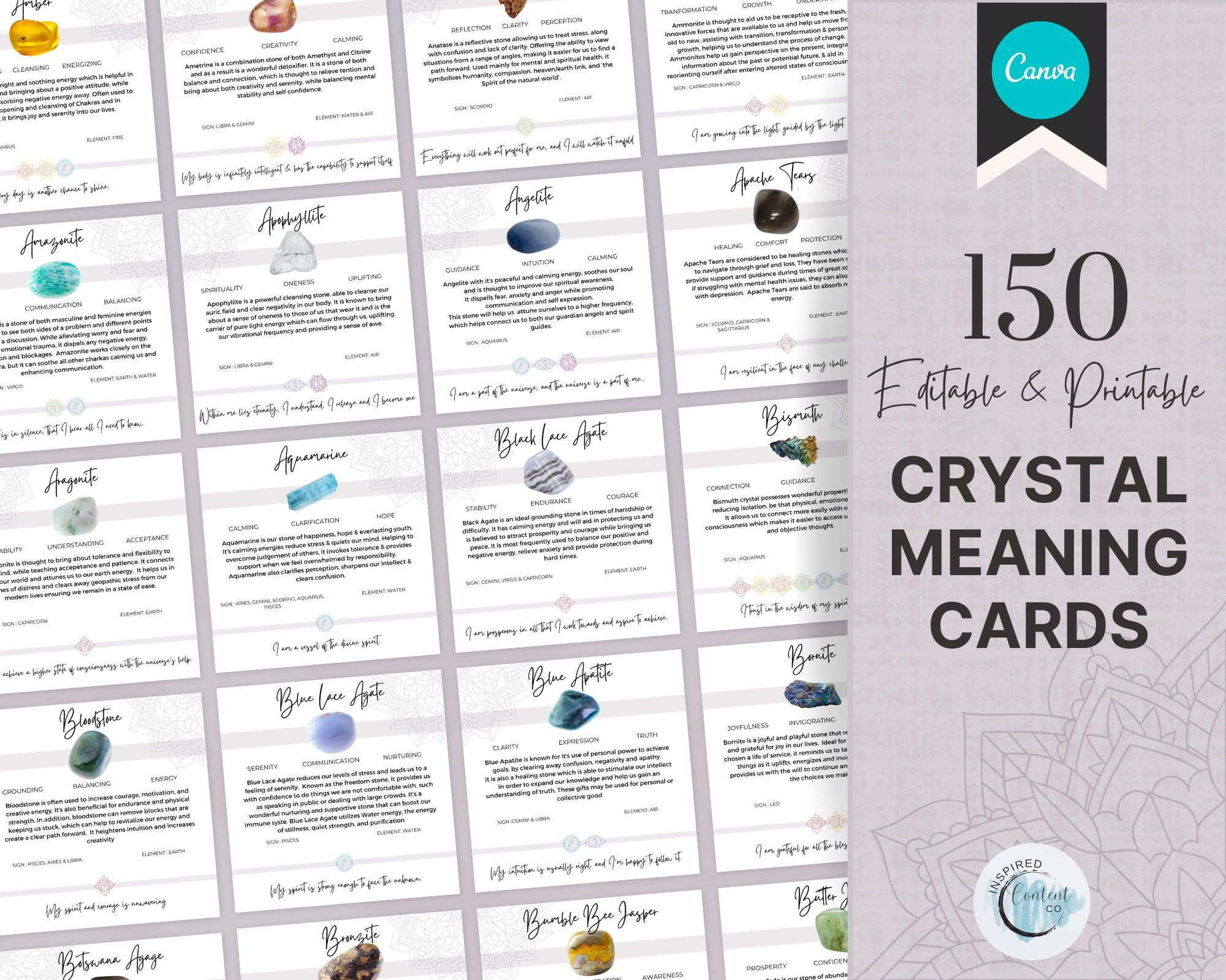 150 Printable Crystal Meaning Cards Instant Download Crystal Cards inside Printable Free Printable Crystal Meaning Cards