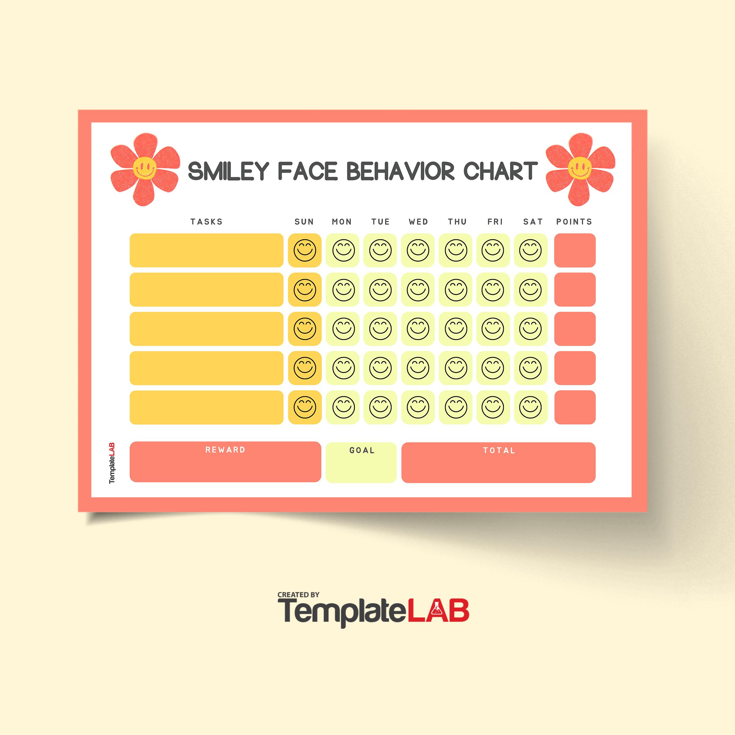 19 Printable Behavior Chart Templates [For Kids] ᐅ Templatelab throughout Smiley Face Behavior Chart Free Printable