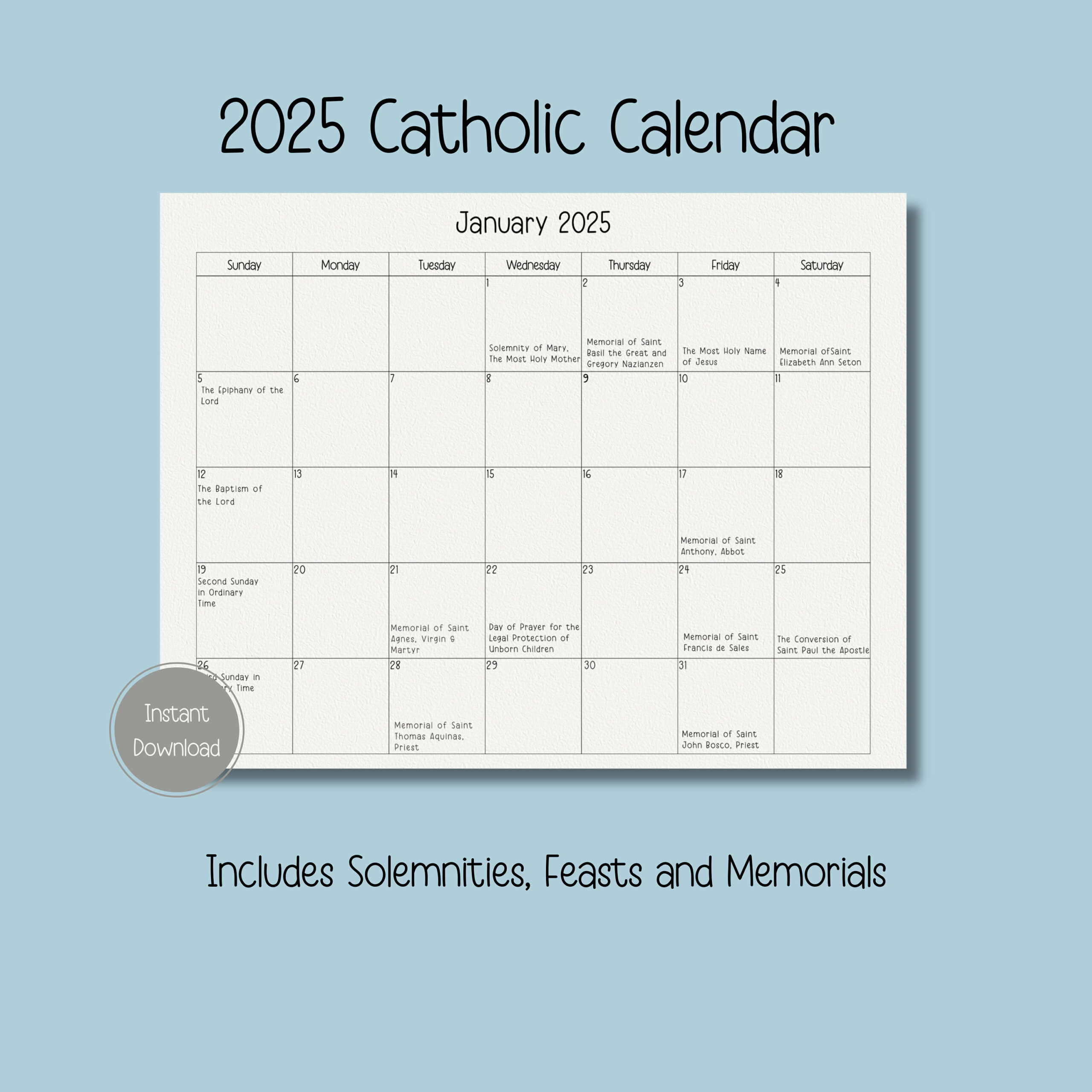 2025 Catholic Calendar, Printable Catholic Calendar, Feasts intended for Free Printable Catholic Calendar 2025