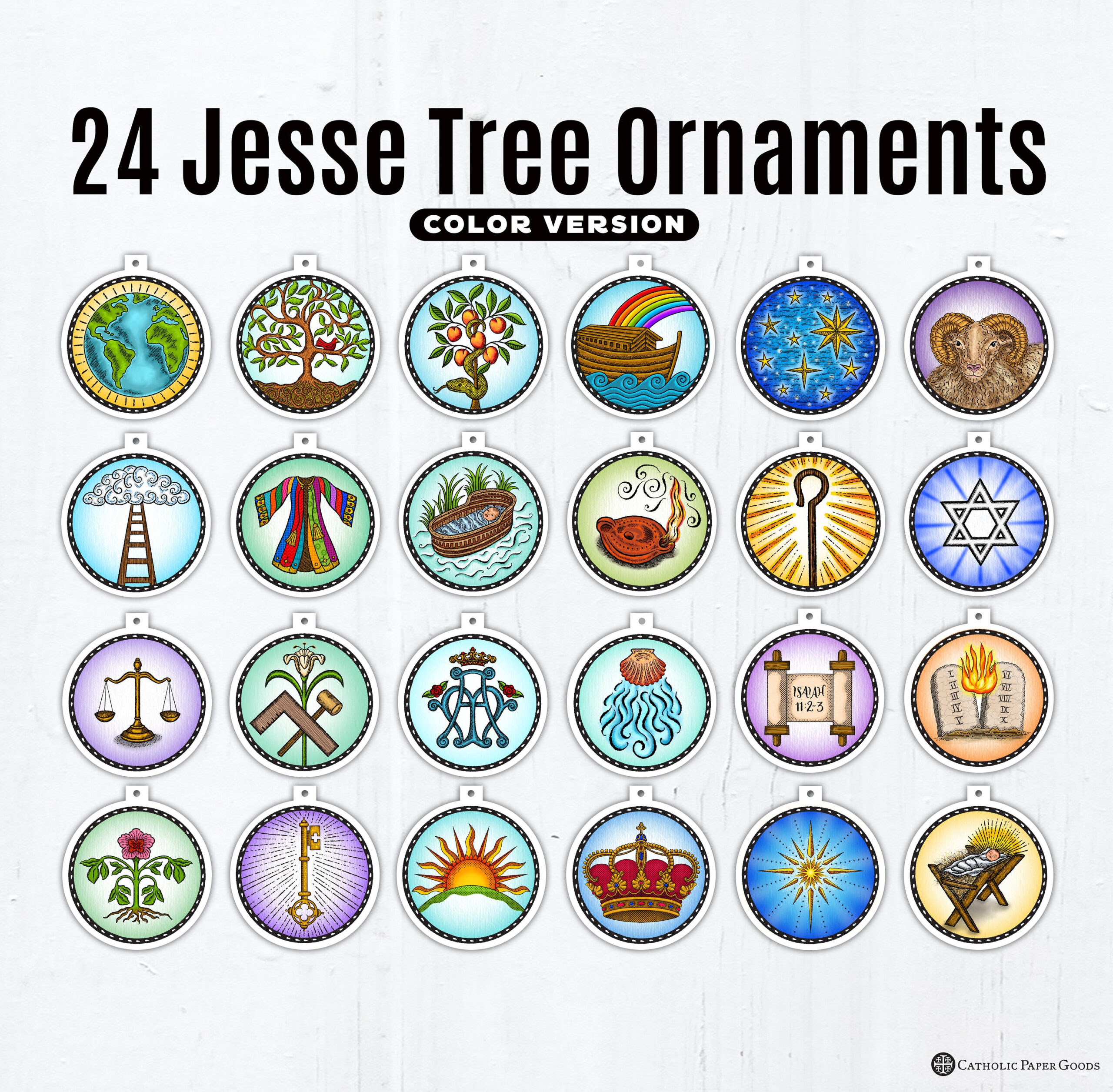 24 Jesse Tree Printable Color Ornaments Pdf, Full Color Ornaments with Jesse Tree Ornaments Printable Free