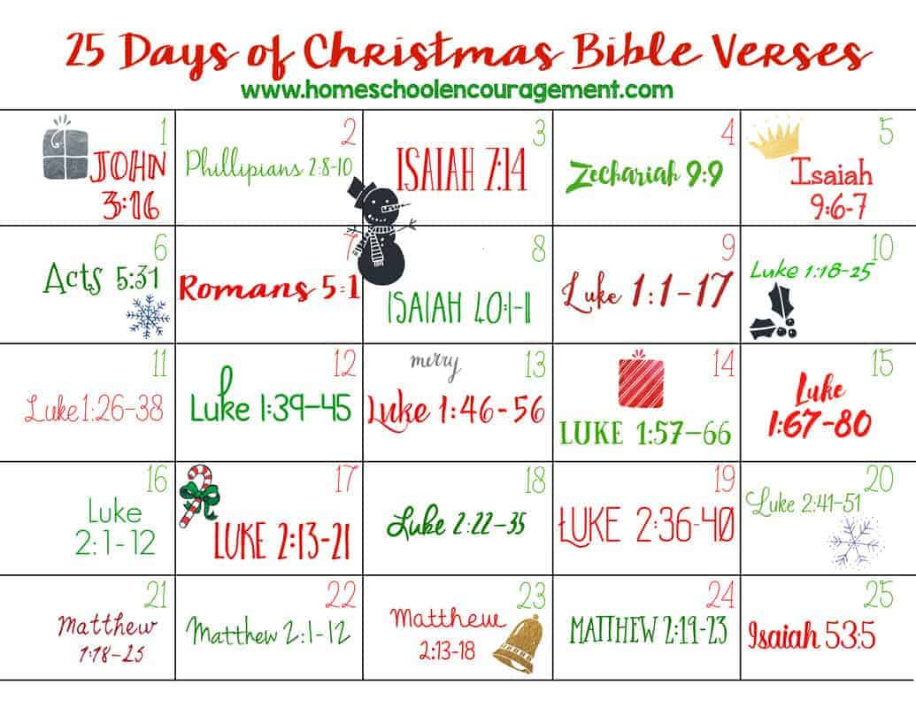 25 Days Of Christmas Bible Verses with regard to Free Printable Advent Verses