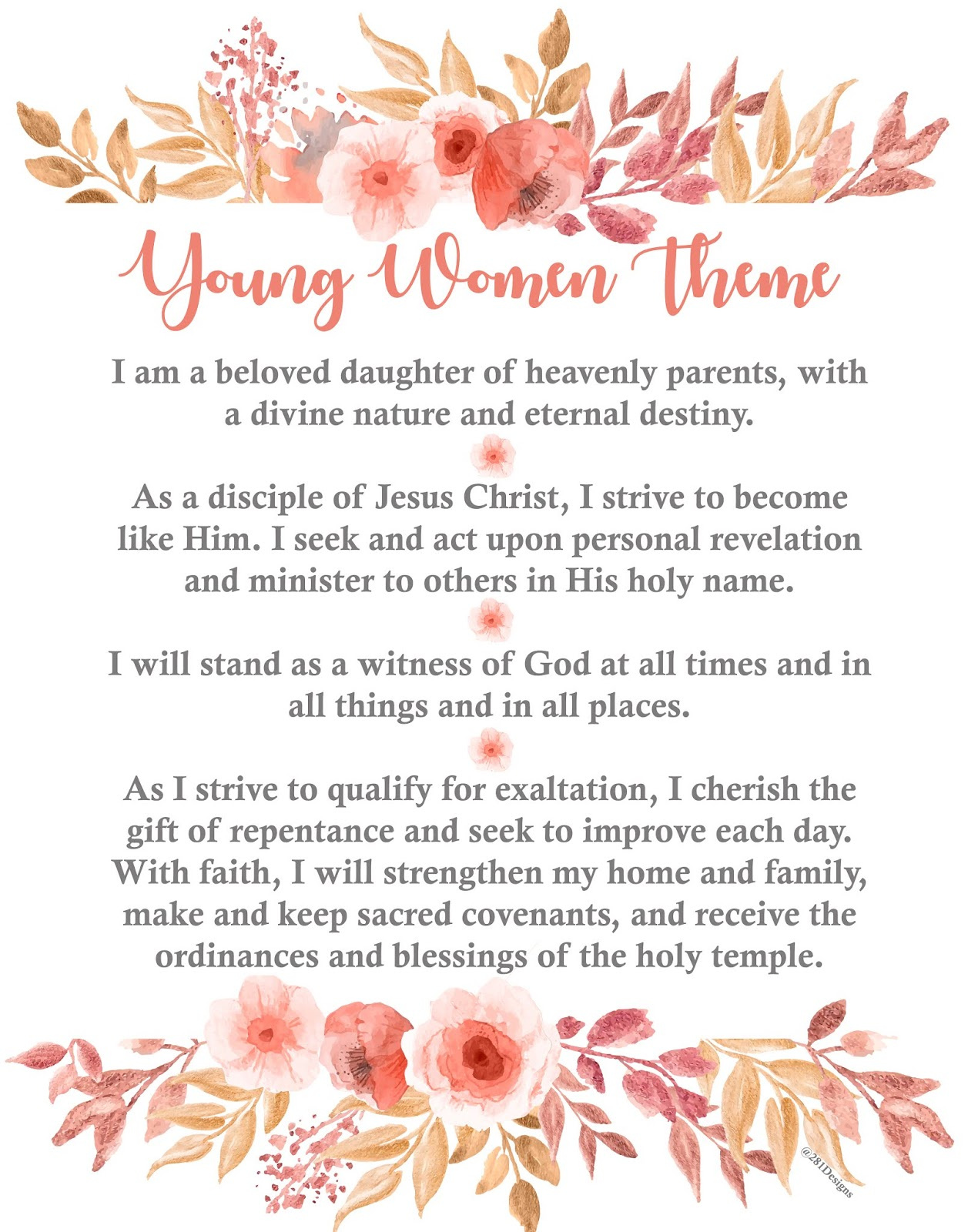 281 Designs: New Lds Young Women Theme Printables inside YW Theme Printable Free