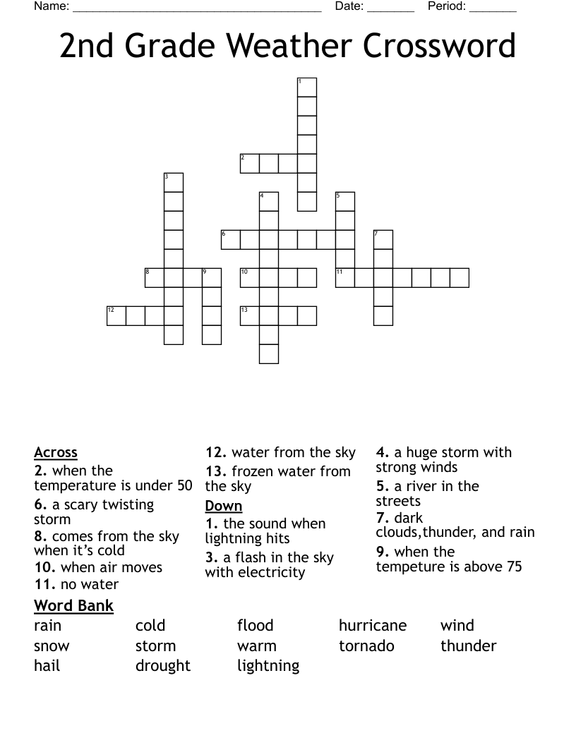 2Nd Grade Weather Crossword - Wordmint with regard to Printable Crossword Puzzles For 2Nd Graders