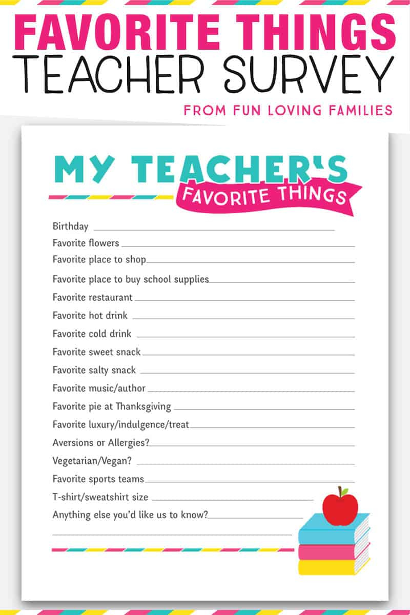 3 Teacher Favorite Things Printable Questionnaires For Teacher intended for Free Printable Teacher Appreciation Questionnaire