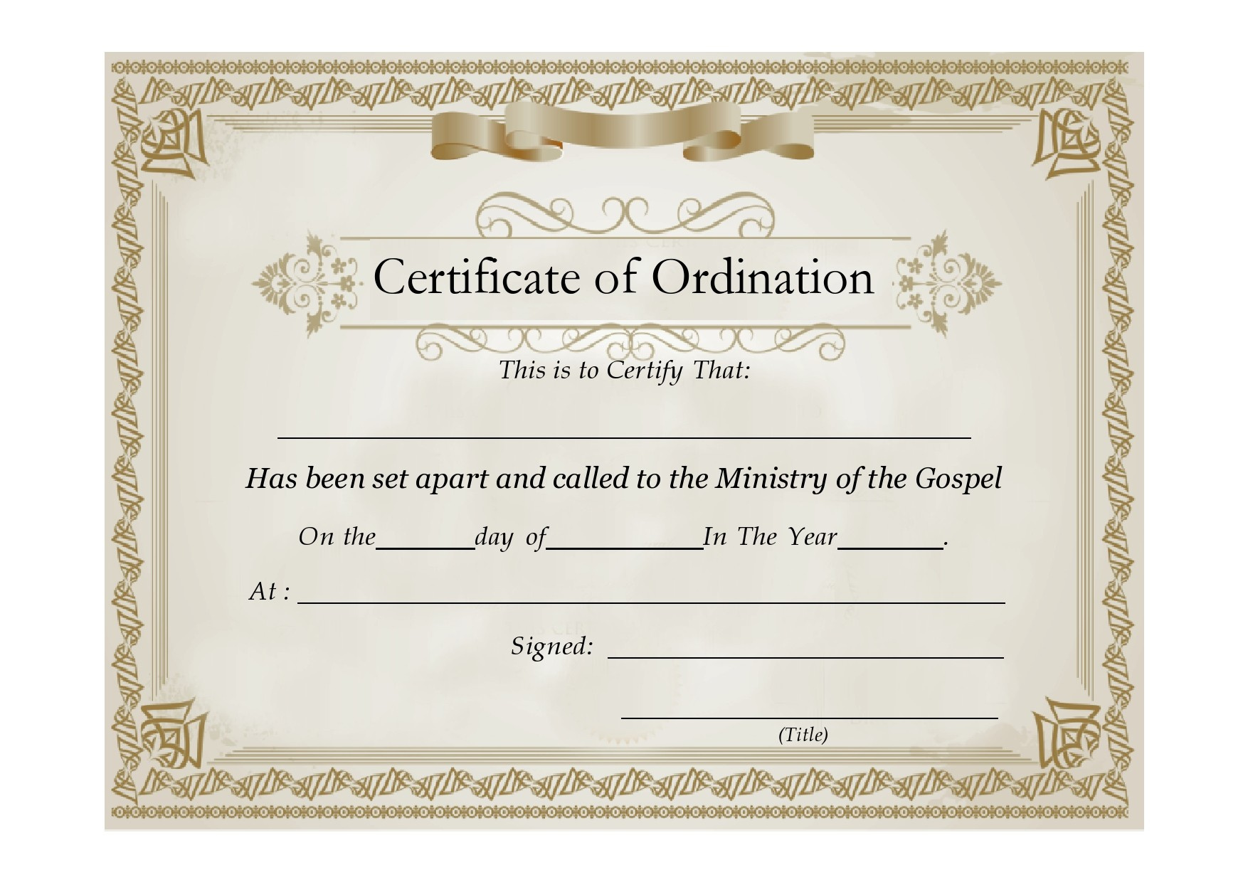 38 Ordination Certificate Templates (Free Printables) pertaining to Free Printable Deacon Ordination Certificate