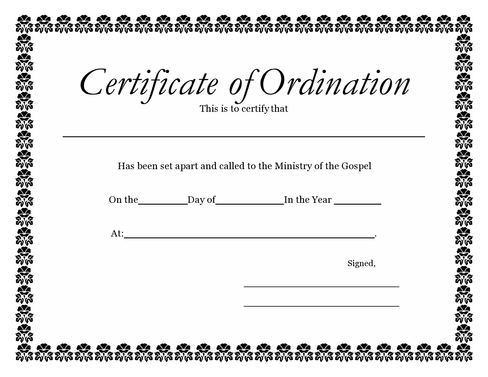 38 Ordination Certificate Templates (Free Printables) with regard to Free Printable Deacon Ordination Certificate