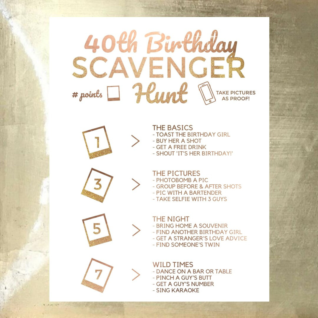 40Th Birthday Drinking Game Printable Digital File Birthday Scavenger Hunt, Customized Digital Evite - Etsy inside 40Th Birthday Games Free Printable