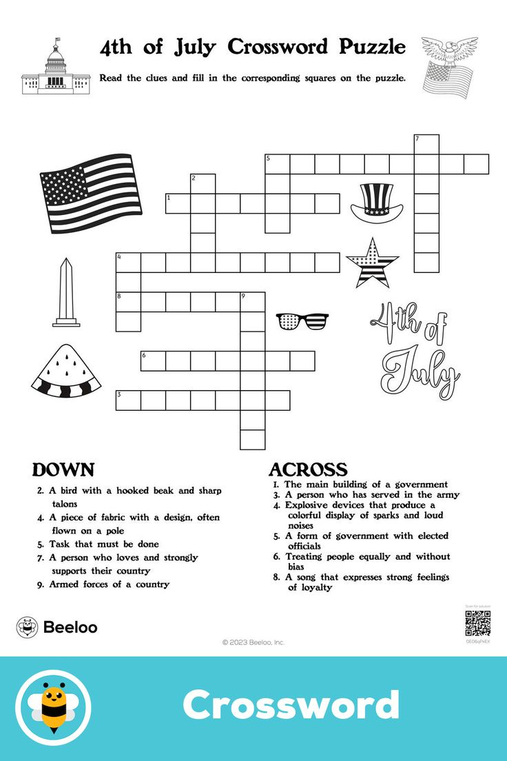 4Th Of July Crossword Puzzle inside 4th July Crossword Puzzle Printables