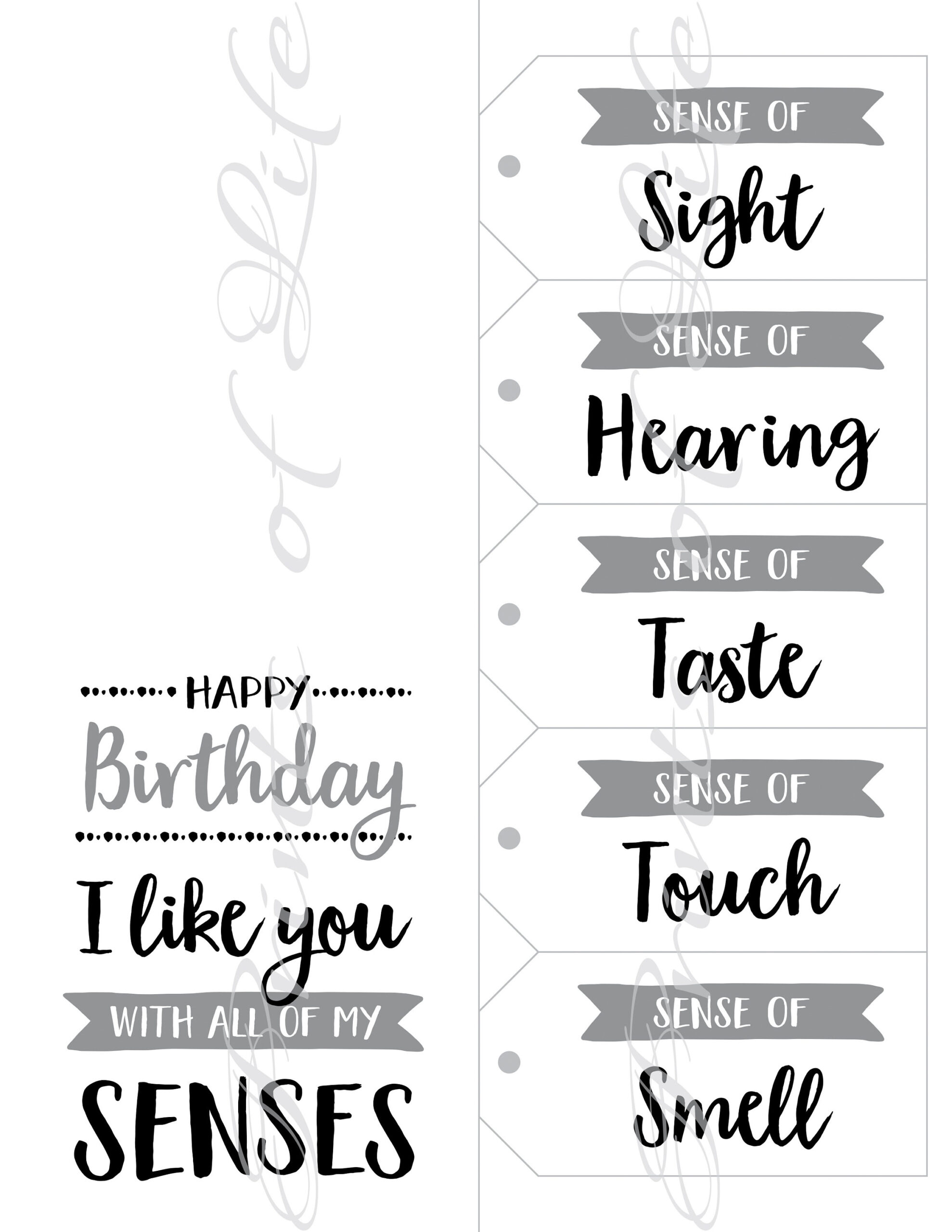 5 Senses Gift Tags &amp;amp; Birthday Card. Instant Download Printable within Five Senses Gift Tags Free Printables