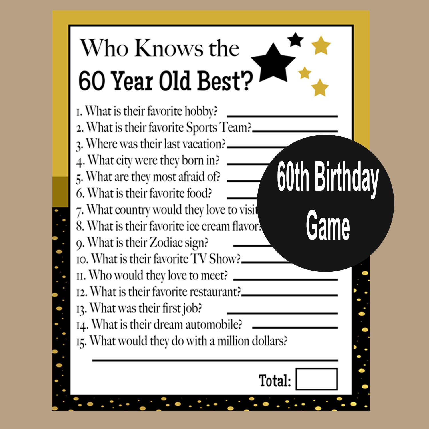 60Th Birthday Game, 60Th Birthday Party, 1965 Party Game, 60Th Birthday Trivia, Who Knows The 60 Year Old Best Game?, Instant Download with 60th Birthday Games Free Printable