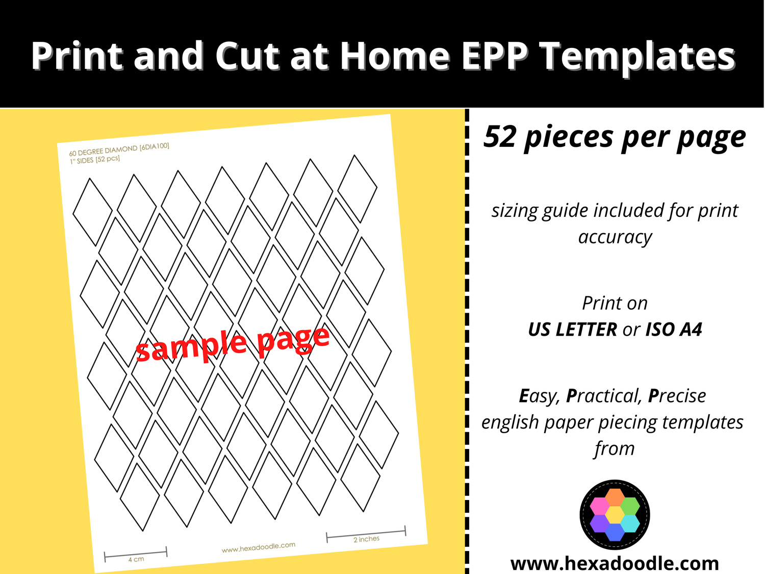 6Dia100 - 60° Degree Diamond - Epp Print And Cut At Home Templates - 1 Inch  Sides For Printing And Cutting Out At Home. 52 Diamonds Per Page. intended for Free Printable 60 Degree Diamond Template