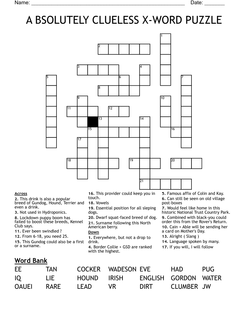 A Bsolutely Clueless X-Word Puzzle Crossword - Wordmint within Clueless Crossword Puzzles Printable