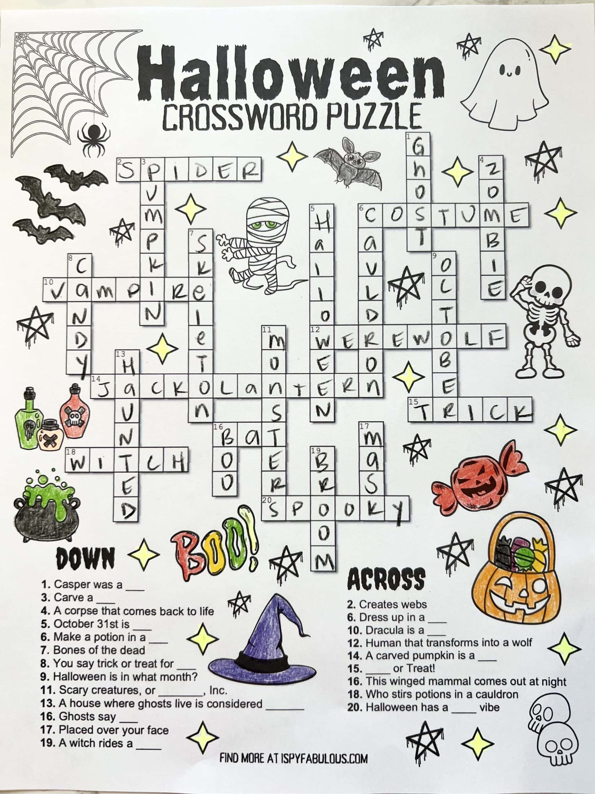 A Kid-Friendly Halloween Crossword Puzzle - I Spy Fabulous within Halloween Crossword Printable