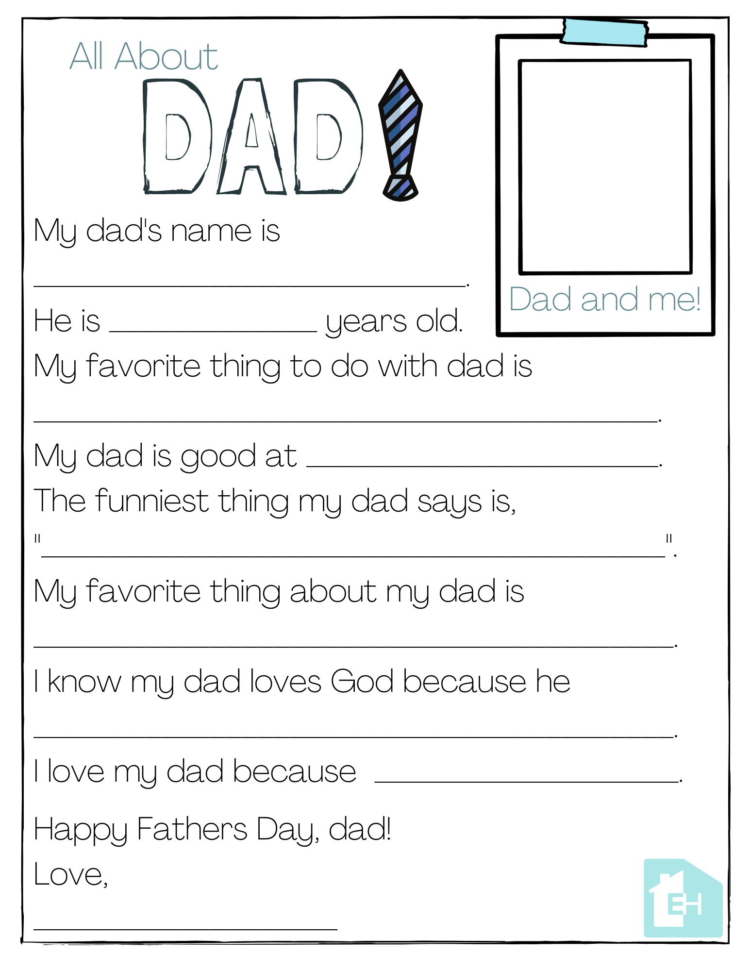 About My Dad Free Printable - Empowered Homes in Free Printable All About My Dad Worksheet