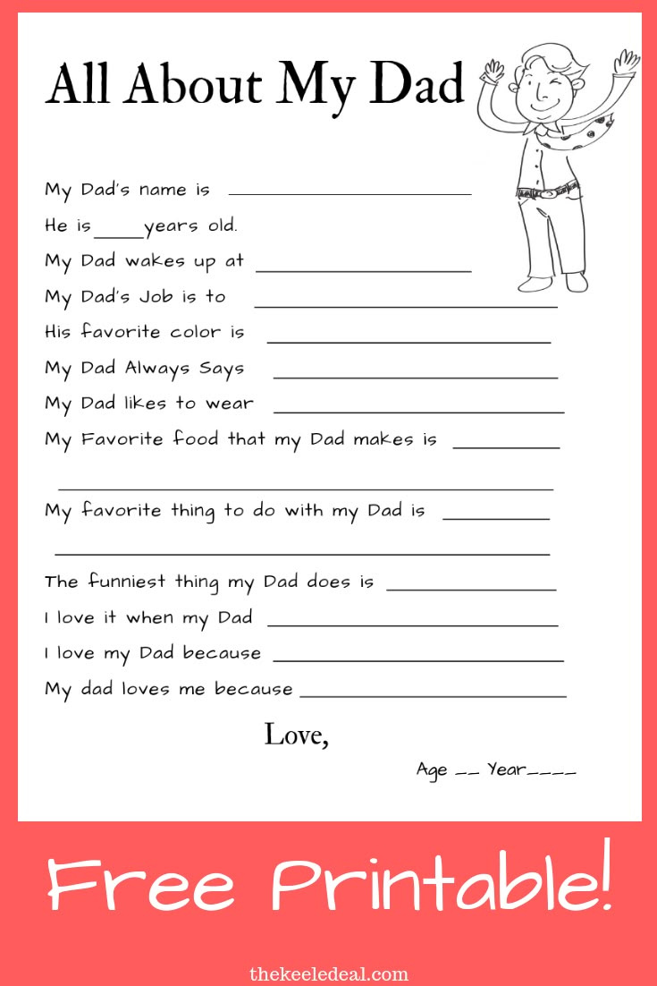 All About My Dad Questionnaire (Free Printable) - The Keele Deal with Free Printable All About My Dad Worksheet