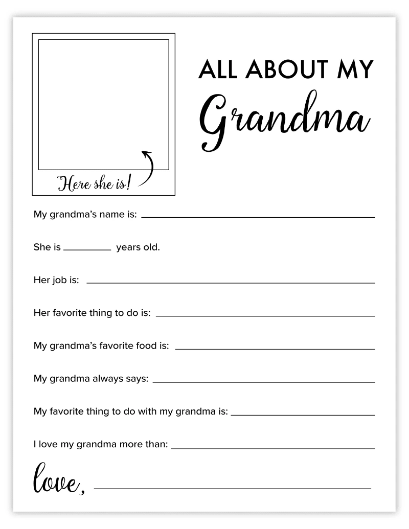 All About My Grandma Mother&amp;#039;S Day Printable Questionnaire - Pjs with regard to All About My Grandma Free Printable