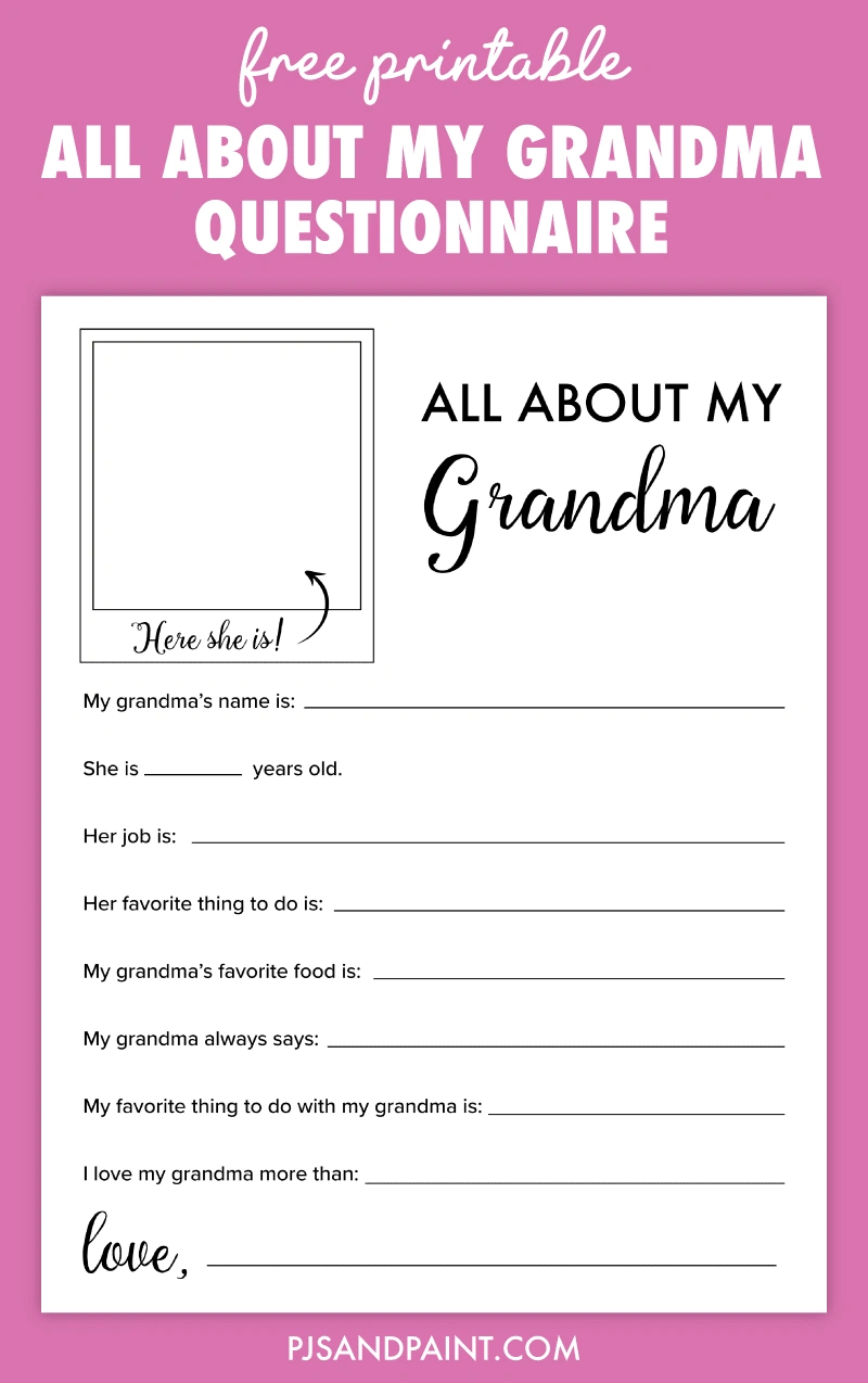 All About My Grandma Mother&amp;#039;S Day Printable Questionnaire - Pjs with regard to Free Printable All About Grandma Printable