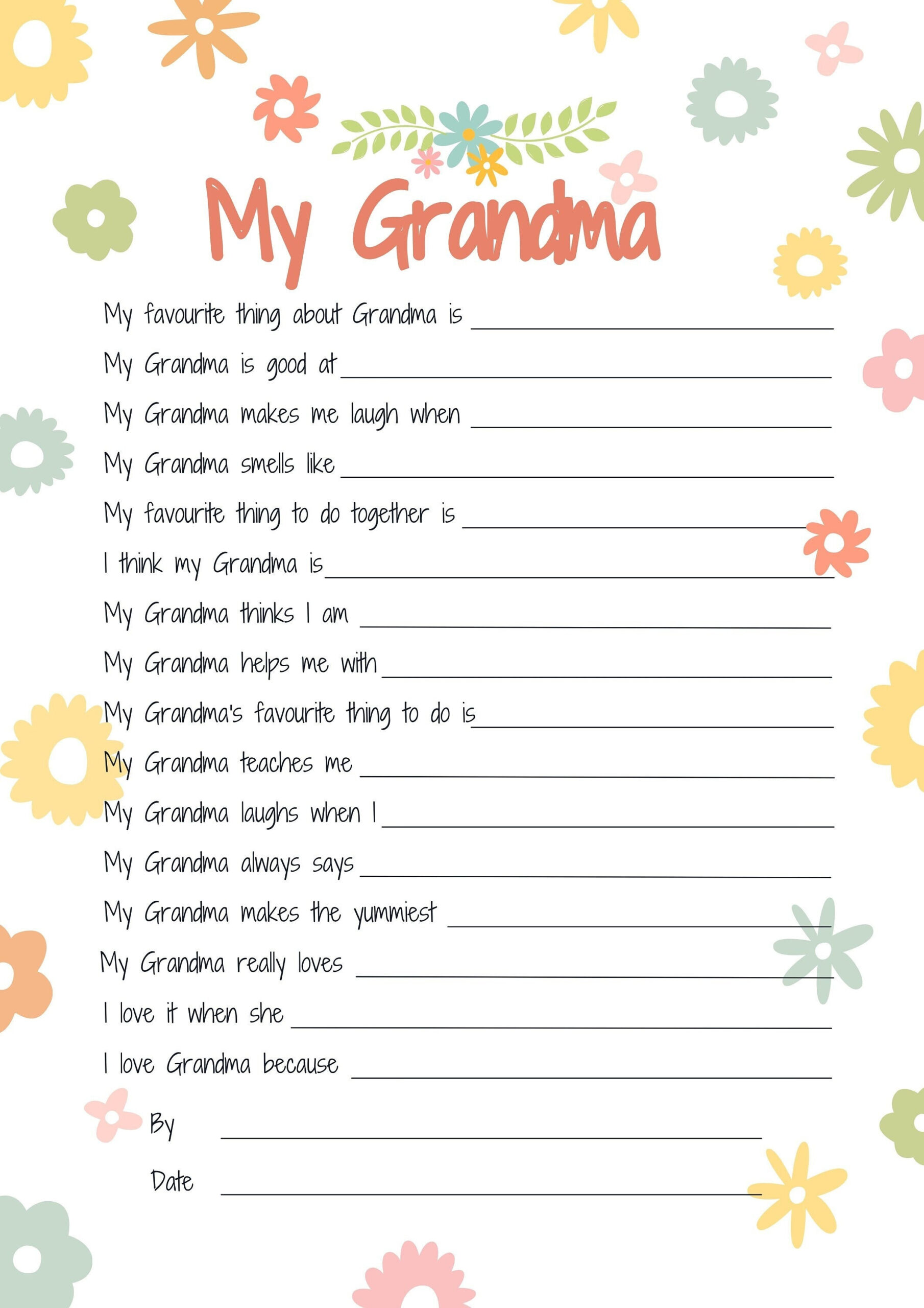 All About My Grandma Printable Mothers Day Gift Idea About My with regard to All About My Grandma Free Printable