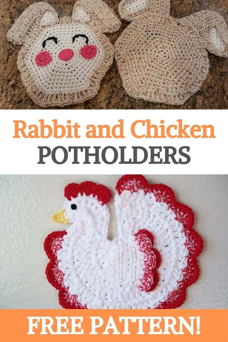 Amazing Rabbit And Chicken Potholders - Free Pattern! with regard to Rooster Printable Free Crochet Chicken Potholder Pattern