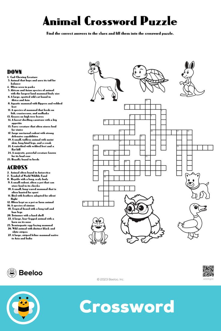 Animal Crossword Puzzle regarding Animal Crossword Puzzle Printable