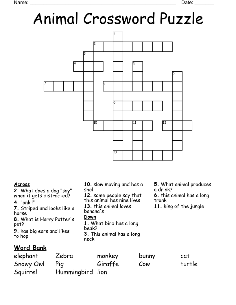 Animal Crossword Puzzle - Wordmint for Printable Animal Crossword Puzzles