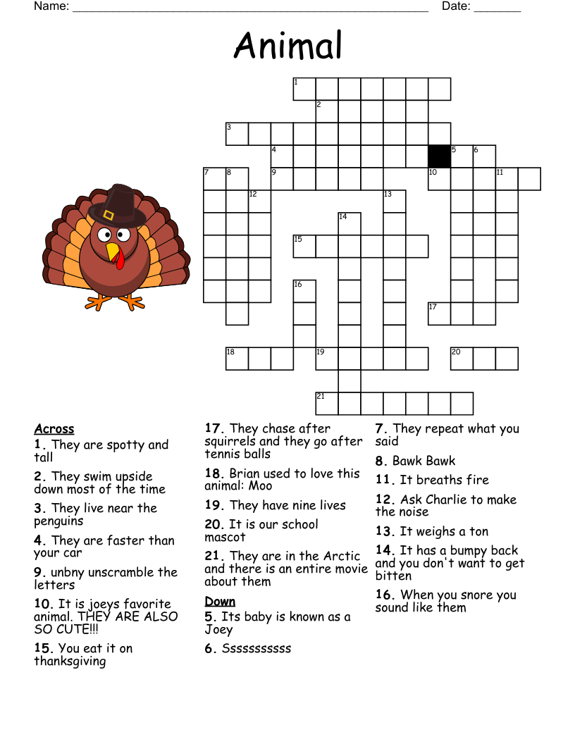 Animal Crossword - Wordmint throughout Animal Crossword Puzzle Printable