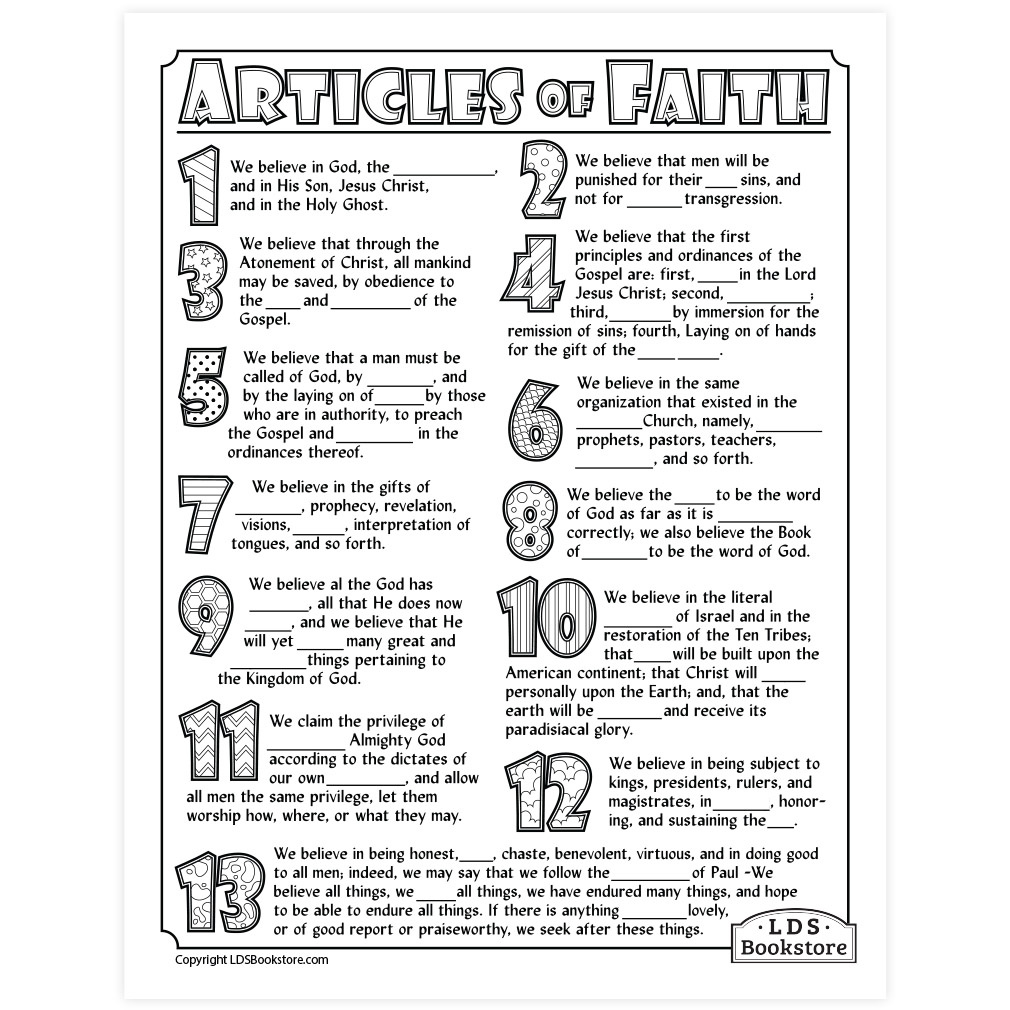 Articles Of Faith Coloring &amp;amp; Activity Page - Printable inside Articles of Faith Printable Free