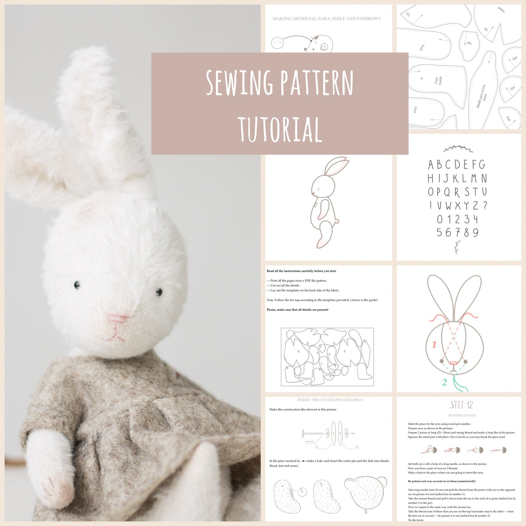 Artist Teddy Bunny Rabbit Fashion Sewing Pattern within Printable Stuffed Bunny Pattern Free