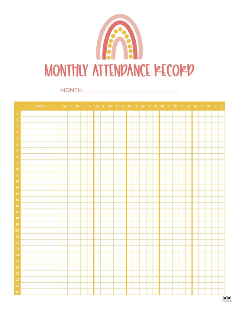 Attendance Sheets - 52 Free Printables | Printabulls pertaining to Free Printable Attendance Sheet For Teachers