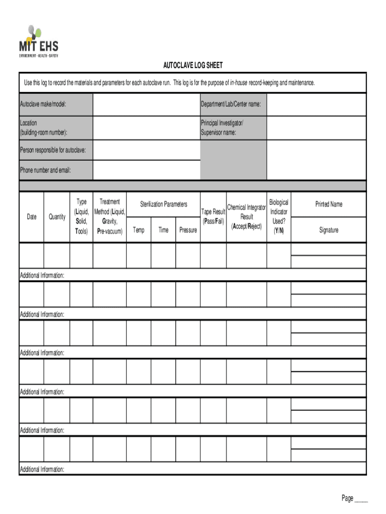 Autoclave Log Sheet Pdf: Fill Out &amp;amp; Sign Online | Dochub pertaining to Free Printable Monthly Autoclave Maintenance Autoclave Cleaning Log Template