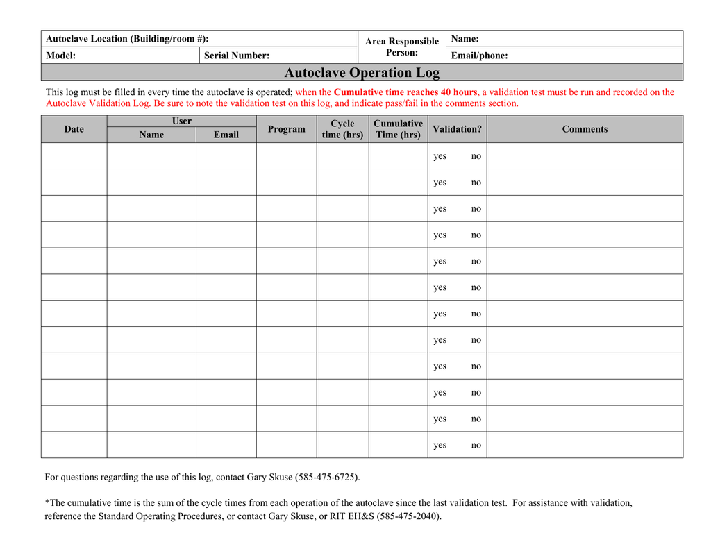 Autoclave Monthly Maintenance Log Sheet inside Free Printable Monthly Autoclave Maintenance Autoclave Cleaning Log Template