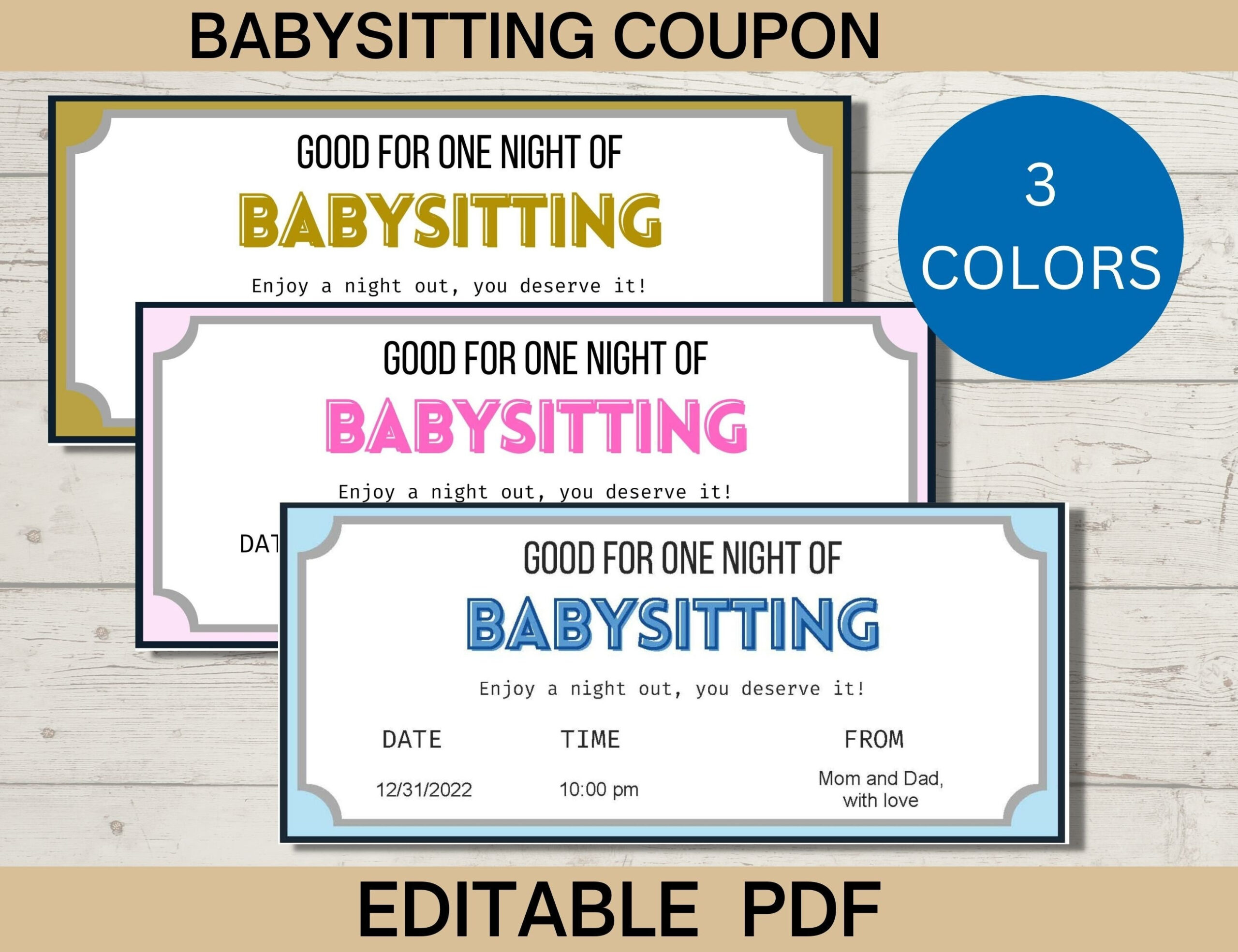 Babysitting Coupon Template, Editable Gift Voucher, Printable throughout Free Printable Date Night Babysitting Coupon Template