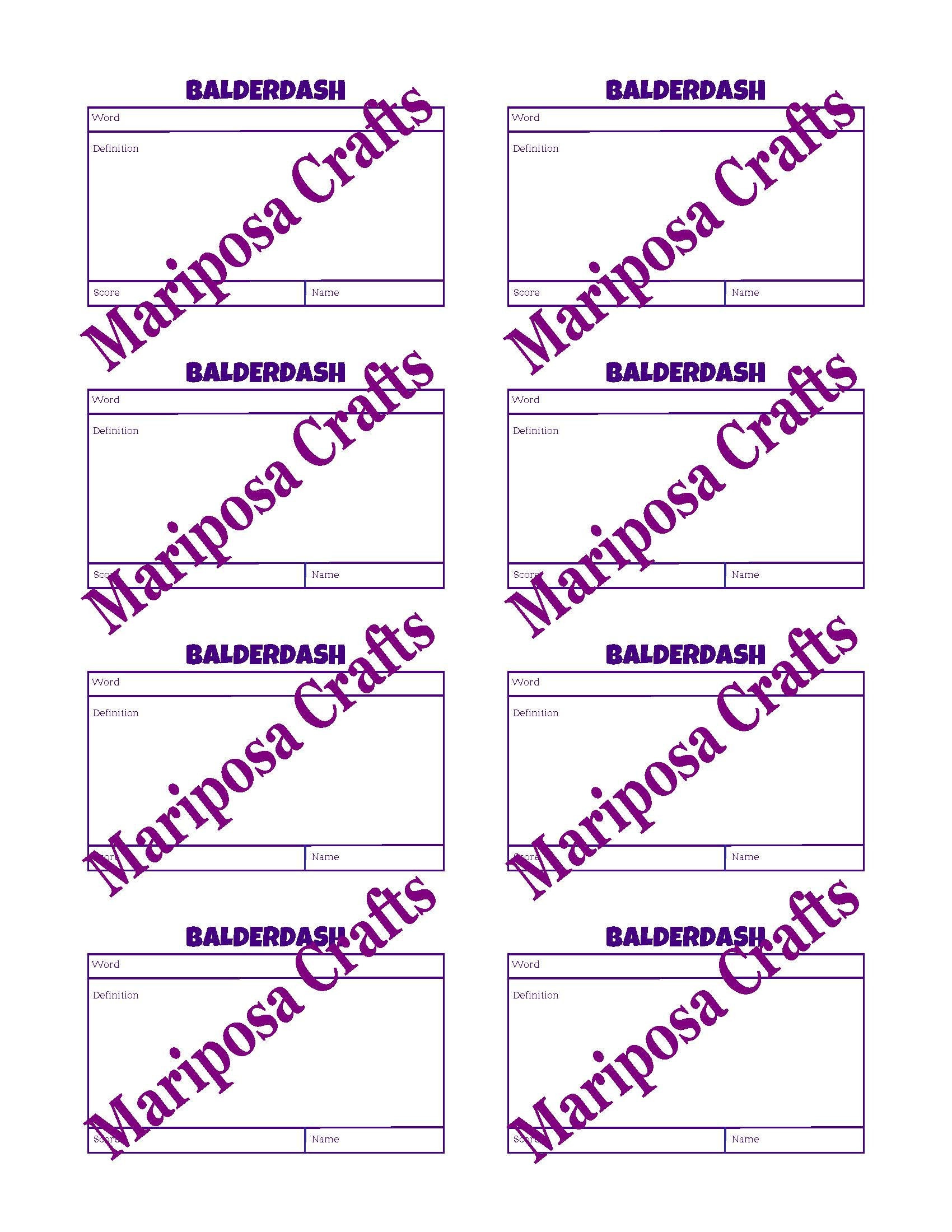 Balderdash - Extra Score/Word Cards in Free Printable Balderdash Sheets