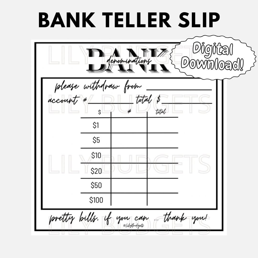 Bank Teller Slip Digital Download Bank Denomination Slip Printable within Teller Slip Printable Free