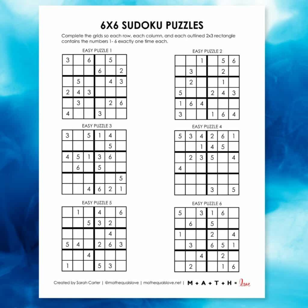 Beginner Sudoku 6X6 Printable Puzzles (Pdf) in Free Printable Sudoku Puzzles