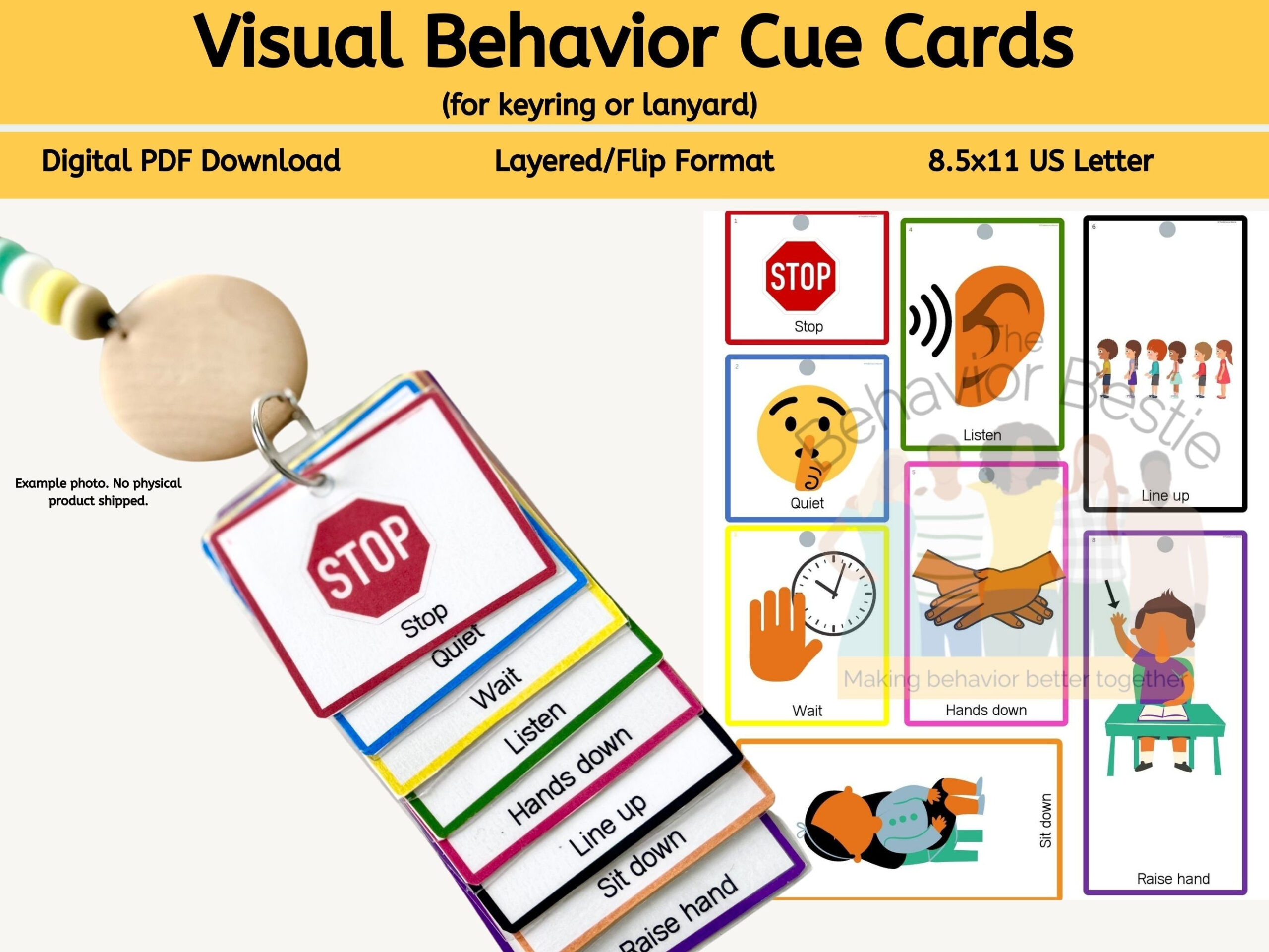 Behavior Cue Cards Keyring/Lanyard Cards /Digital Visual Cues For for Lanyard Free Printable Visual Cue Cards For Autism