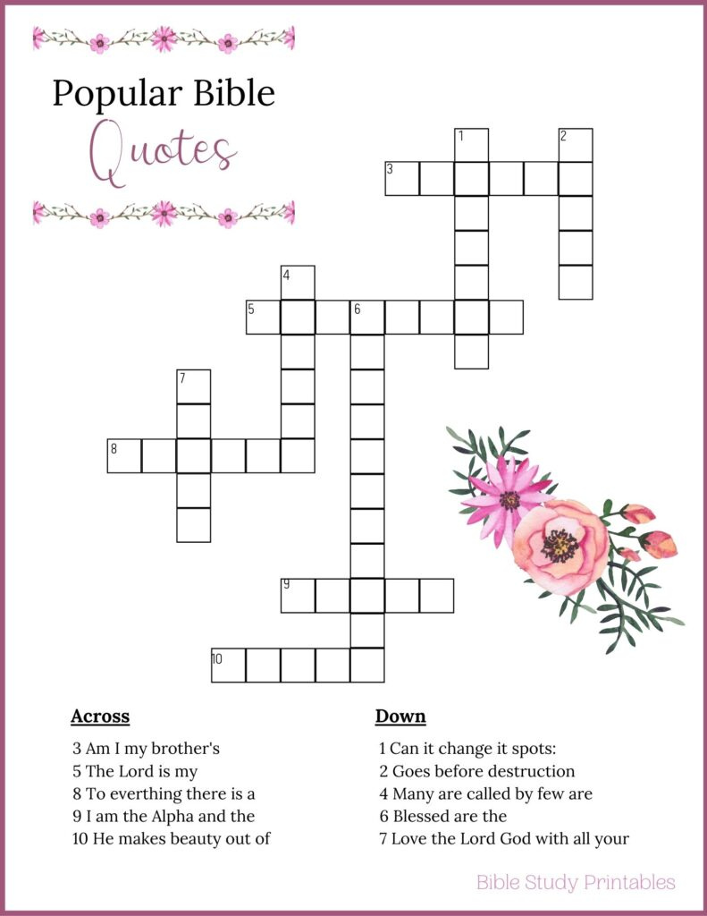 Bible Crossword Puzzles For Learning Scripture for Bible Crosswords Printable