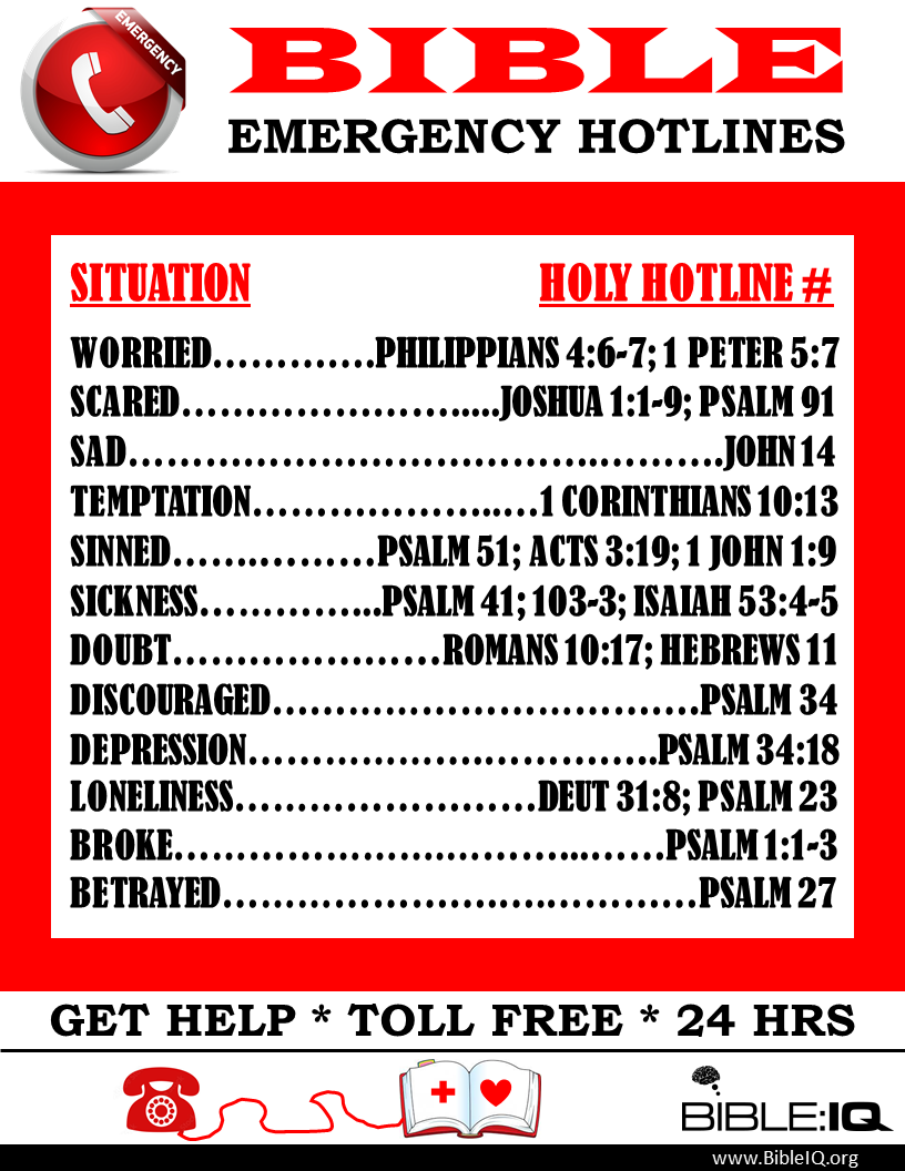 Bible Hotline | Bible Iq intended for Free Printable Bible Emergency Numbers