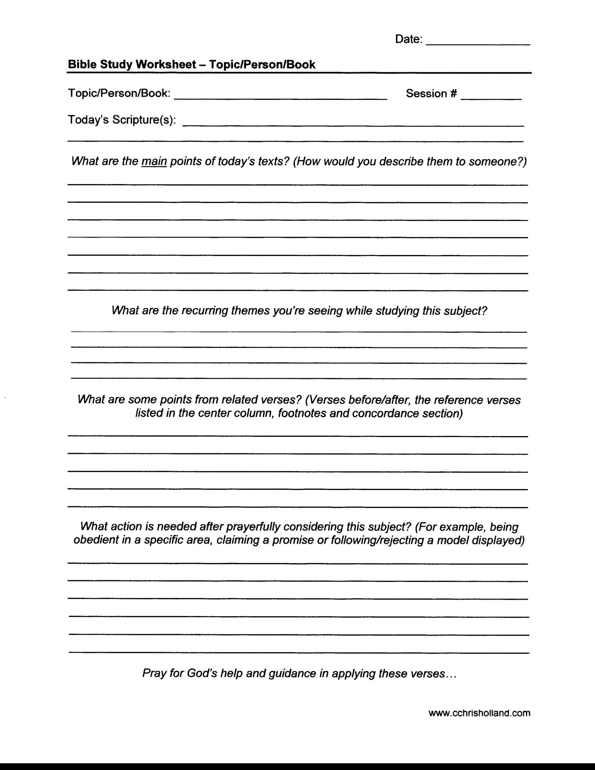 Bible Study Worksheets | Cchrisholland regarding Free Printable Bible Worksheets For Adults