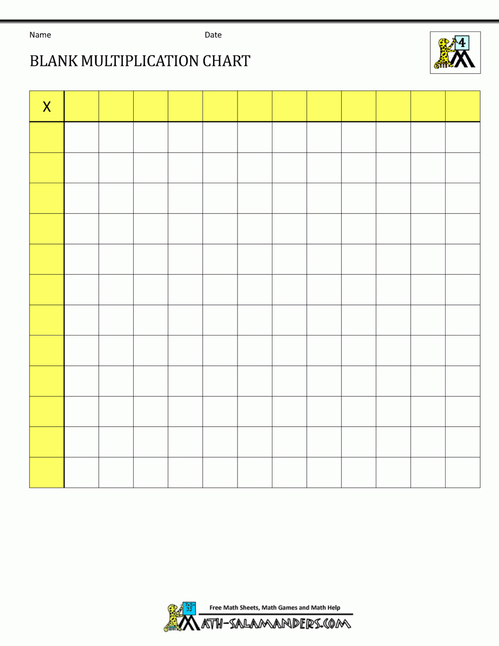 Blank Multiplication Charts Up To 12X12 regarding Free Printable Multiplication Chart Blank