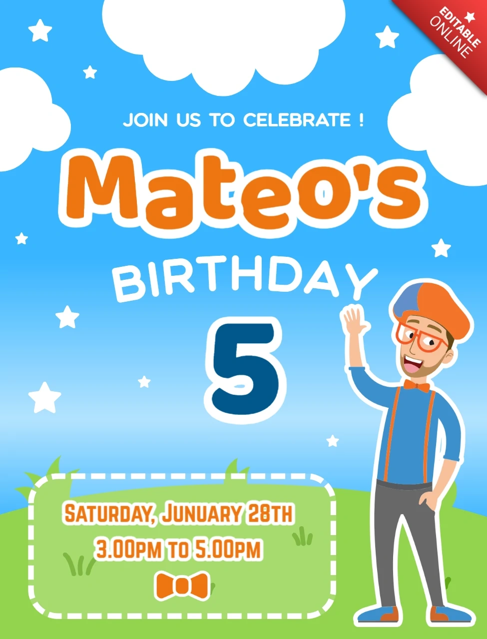 Blippi Birthday Invitation Template Free | Free Design Template with Free Printable Blippi Birthday Invitations