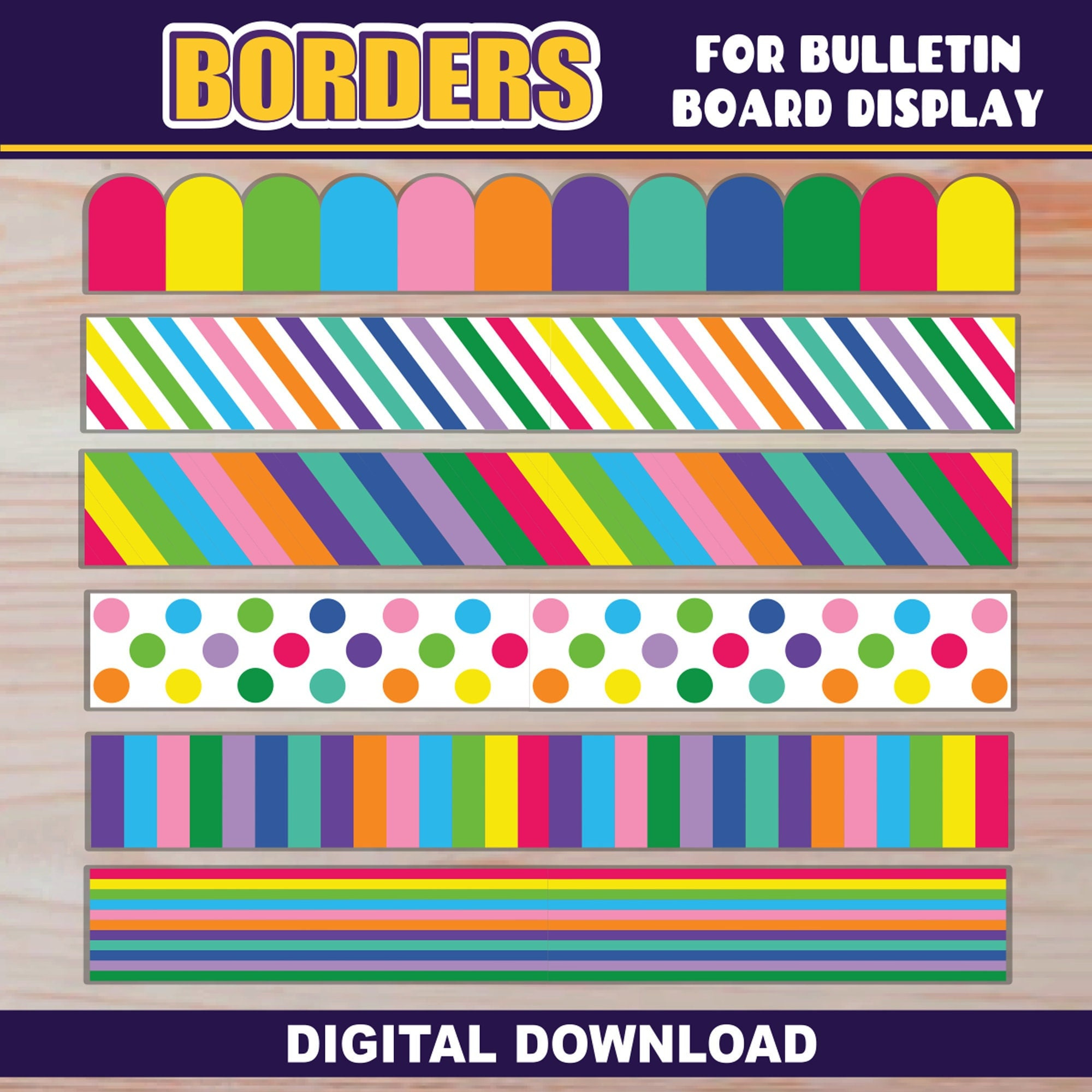 Borders For Bulletin Board Printable Classroom Decor 6 Designs In within Free Printable Borders For Bulletin Boards