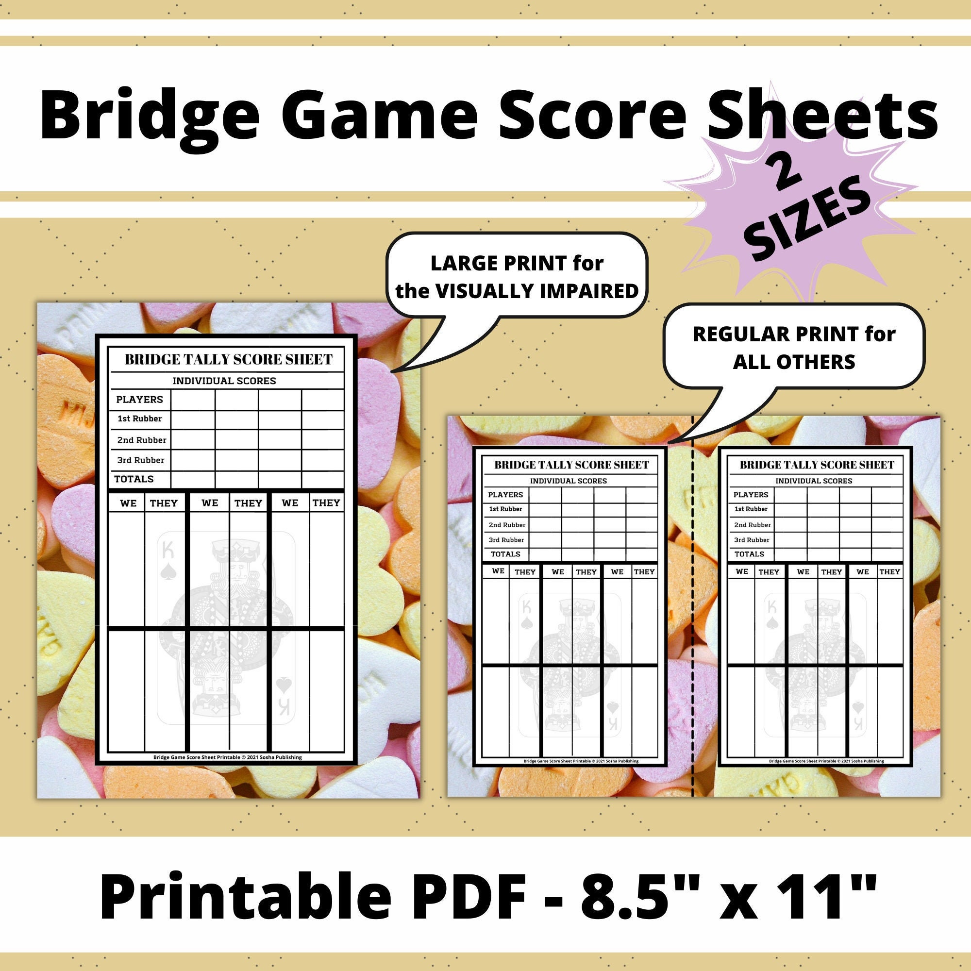 Bridge Game Score Sheets, Printable Bridge Score Pad, Bridge Score intended for Free Printable Party Bridge Tallies