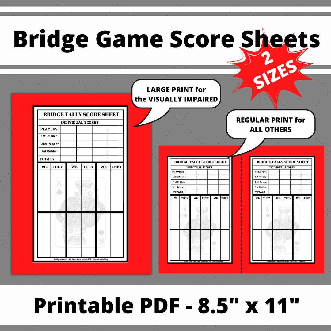 Bridge Game Score Sheets, Printable Bridge Score Pad, Bridge Score with regard to Free Printable Party Bridge Tallies