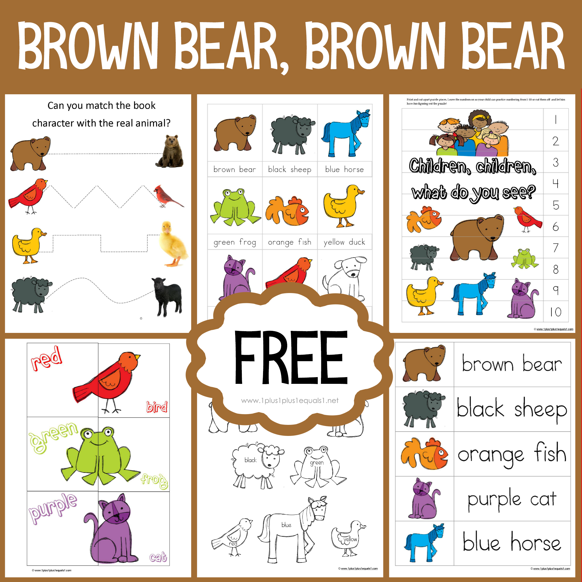 Brown Bear, Brown Bear Printables ~ Updated! - 1+1+1=1 for Free Brown Bear Printables