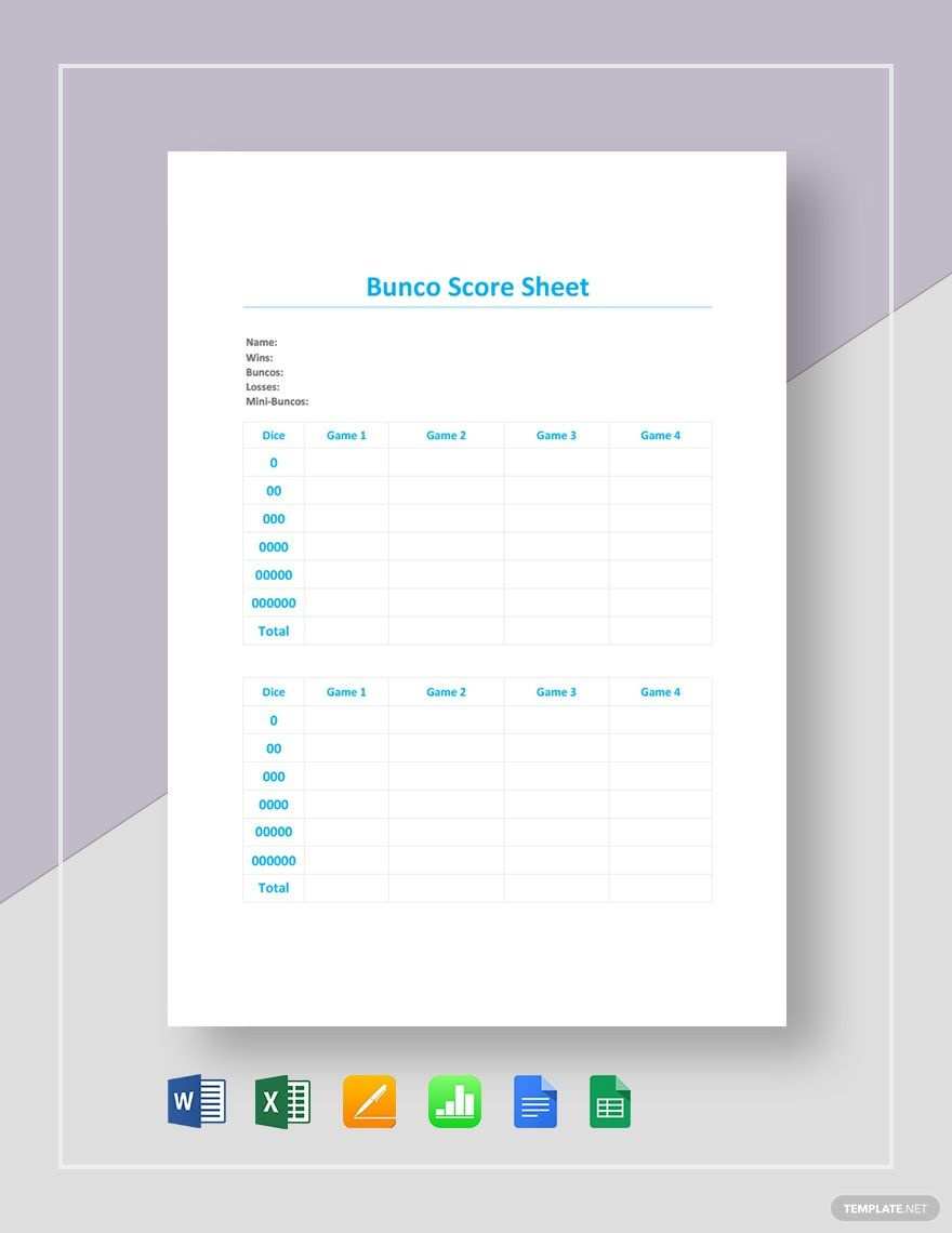 Bunco Score Sheet Template In Google Docs, Pages, Word, Apple with regard to Free Printable Bunco Score Sheets Word Document