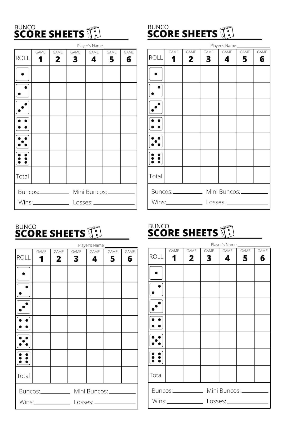 Bunco Score Sheets X4 Bunco Score Sheets Printable Pdf - Etsy with regard to Bunco Score Card Free Printable