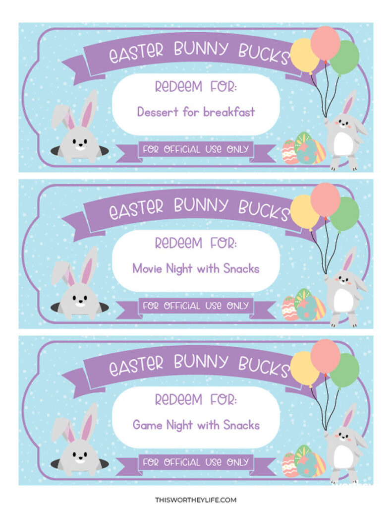 Bunny Bucks Printable + Free Template in Free Printable Easter Bunny Money