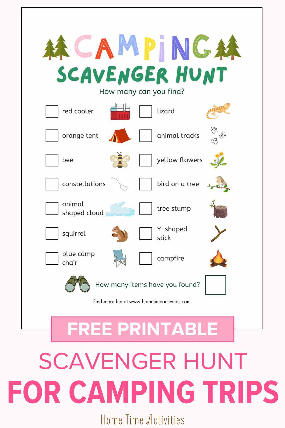 Camping Scavenger Hunt - Free Printable | Home Time Activities for Free Printable Scavenger Hunt Camping